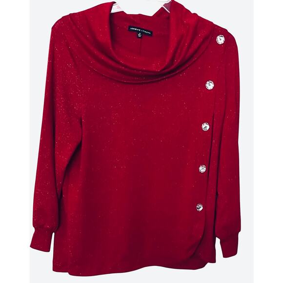 Adrienne Vittadini Tops - ADRIENNE VITTADINI LONG SLV TURTLENECK TOP, RED METALLIC, 2X, DECOR BUTTONS